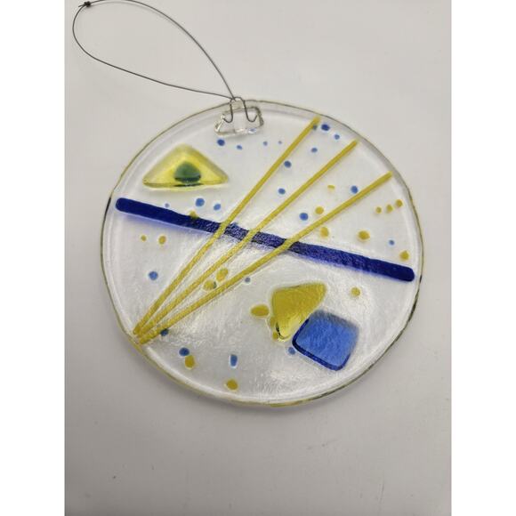 Art Glass Abstract Design Multicolor in Clear Fused Glass Window Suncatcher - Picture 3 of 4